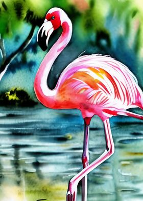 A beautiful pink flamingo