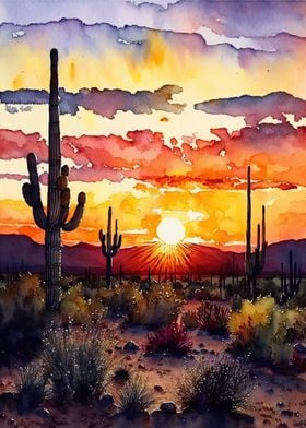 Desert Watercolor Sunset