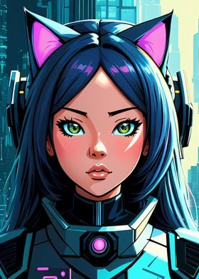 Cyber Cat Girl Popart