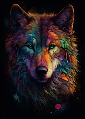 Wolf in colorful art