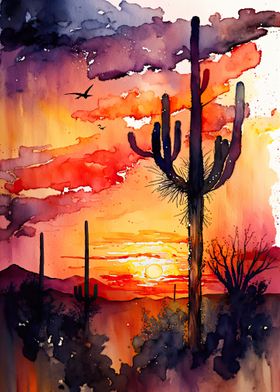 Desert Watercolor Sunset