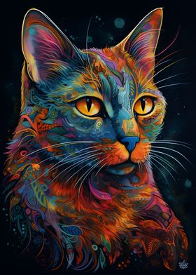 Cat in colorful art