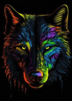Colorful Neon Wolf