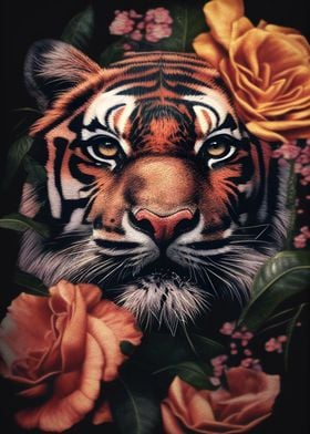 Tiger Floral Animal Face