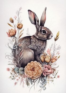 Cute Rabbit Floral Animal