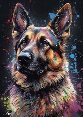 German shepherd painting