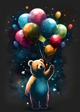 teddy bear hold balloons