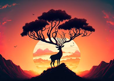 Deer sunset