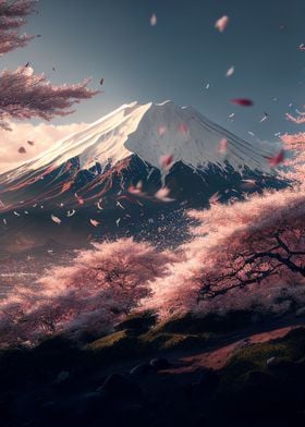 Fuji Mount and Cherry tree