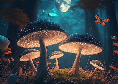 Fantasy glowing mushrooms