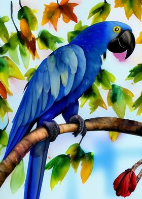 A blue macaw sitting