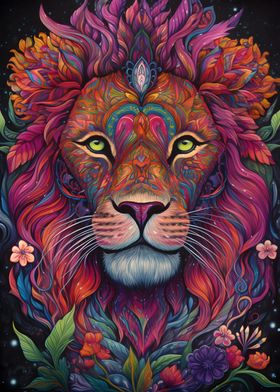 Lion in colorful art