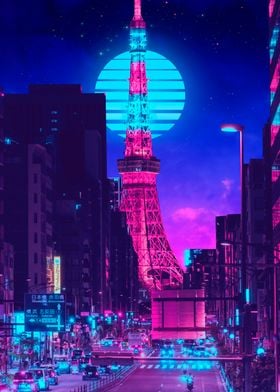 Tokyo tower cyan lights 