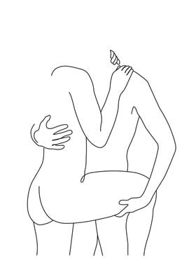 Cuddling Couple Line Art 