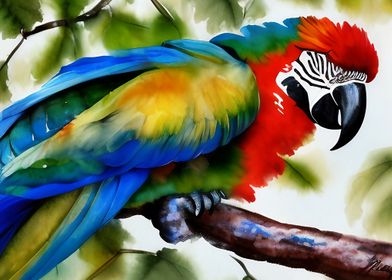 A colorful macaw sitting