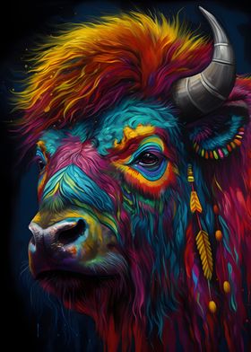 Bison in colorful art