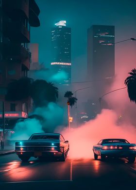 Cars in Los Angeles Night