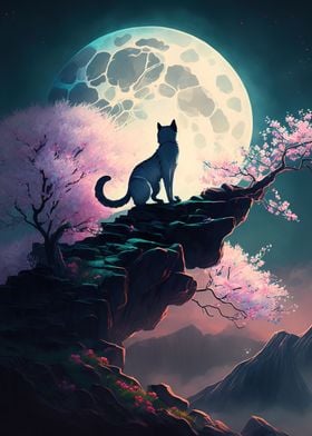 cat moon night