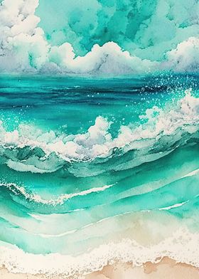 Watercolor Beach Waves