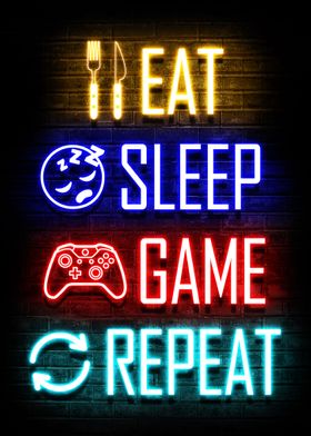 Eat Sleep Game Repeat Prints, | Metal Posters Paintings Pictures, - Online Shop Displate Unique