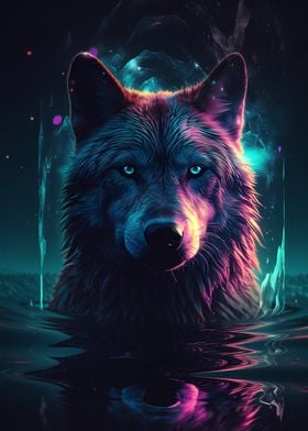 Wolf Water Neon Artwork