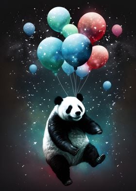 panda fly with balloons