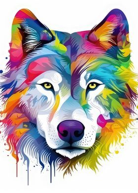 Colorful Watercolor Wolf