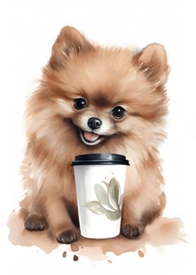 Pomeranian with coffee
