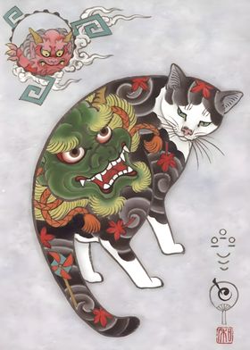 Japanese Cat Dragon Tattoo