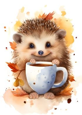 hedgehog with coffee