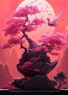 Japan Pink Bonsai Bird