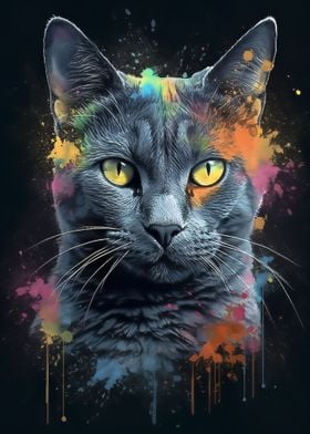 Russian blue cat painting