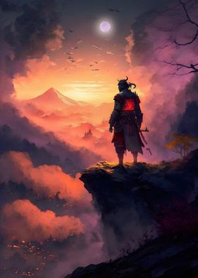 Samurai guardian sunset