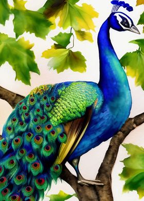 A colorful peacock on tree