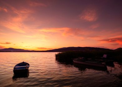 Sunset, reflection on lake