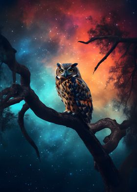 Owl and night sky