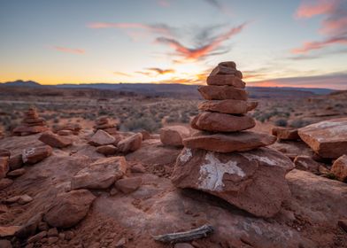 Rocky Cairns at Sunset