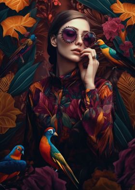 Woman with birds portrait