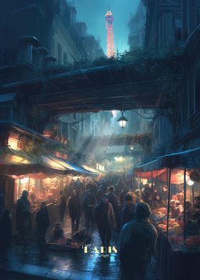 Paris Market Night Scene