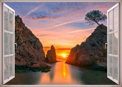 Window view beach sunset