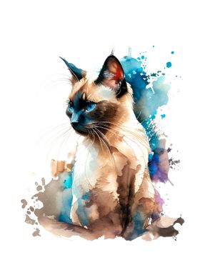 Watercolor graphic of cat