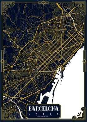 Barcelona City Map Gold