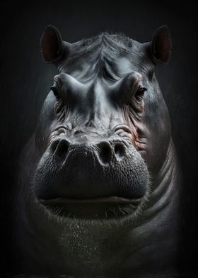 Hippo portrait on dark