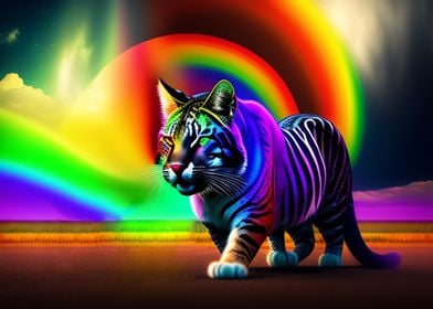 Cat Tiger with Rainbow