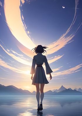 Ghibli artificial girl sky