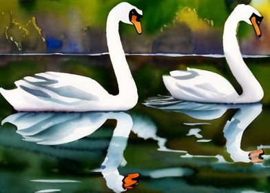 Two beautiful white swans 