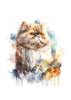 Watercolor Persian Cat