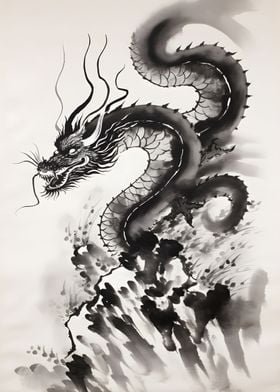 dragon art black and white
