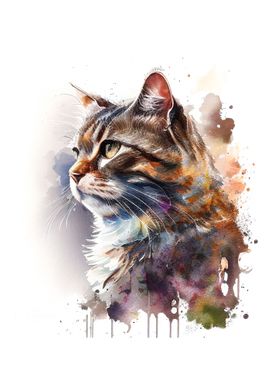 Watercolor Tabby Cat