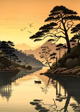 Lake during sunset Ukiyo e